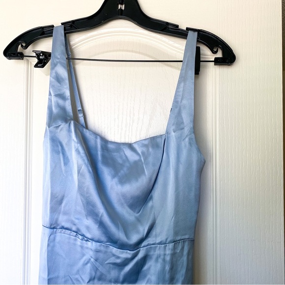 Reformation Dress Solay Silk Blue Slit Wedding Corset Maxi Mineral 0 NWT - Picture 4 of 10